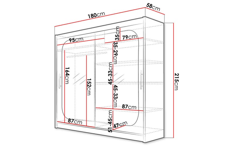 Garderobe med speil Praha 180x215 cm - Svart - Oppbevaring - Garderober & garderobesystem