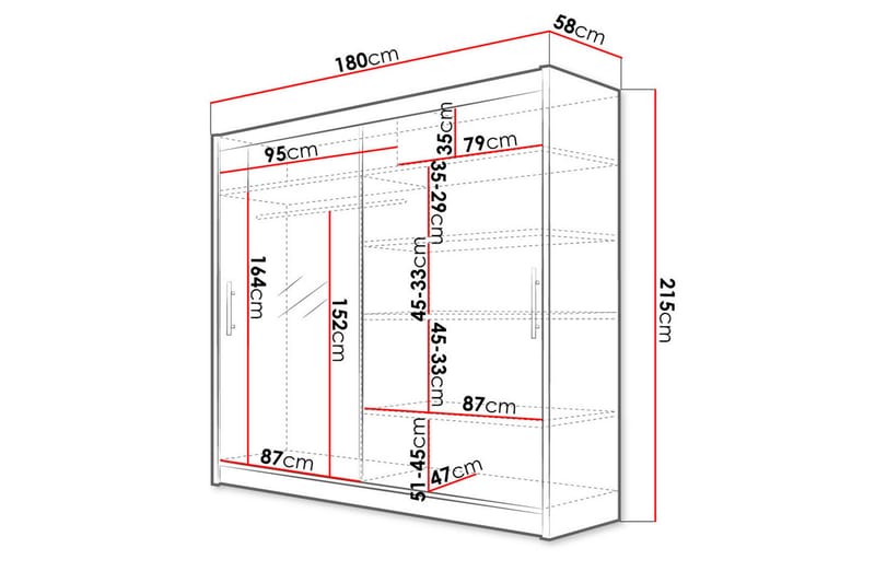 Garderobe med speil Praha 180x215 cm - Hvit - Oppbevaring - Garderober & garderobesystem