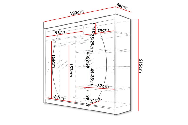 Garderobe med speil Praha 180x215 cm - Svart - Oppbevaring - Garderober & garderobesystem