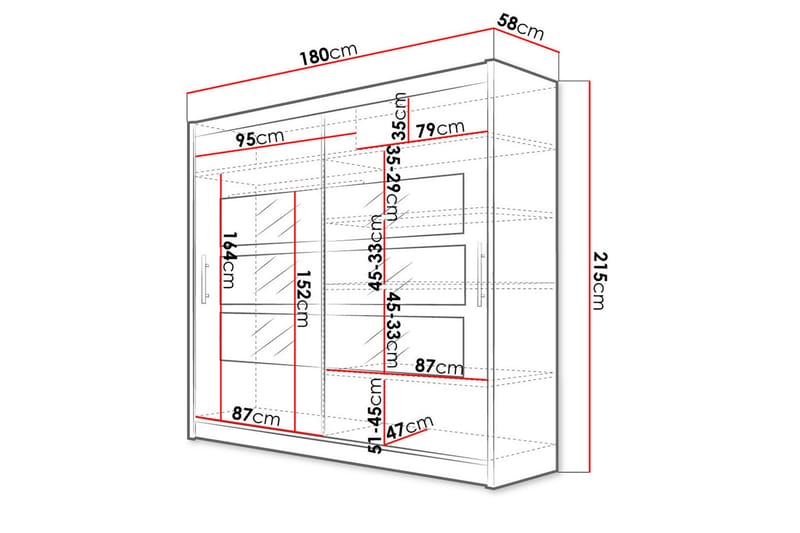 Garderobe med speil Praha 180x215 cm - Hvit - Oppbevaring - Garderober & garderobesystem