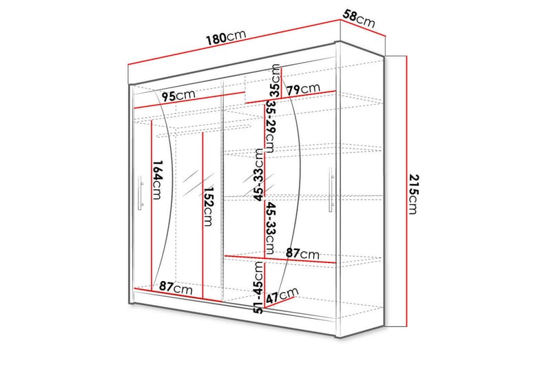 Garderobe med speil Praha 180x215 cm - Hvit - Oppbevaring - Garderober & garderobesystem