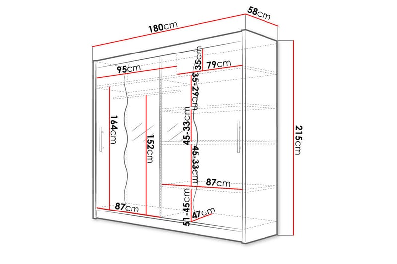 Garderobe med speil Praha 180x215 cm - Hvit - Oppbevaring - Garderober & garderobesystem