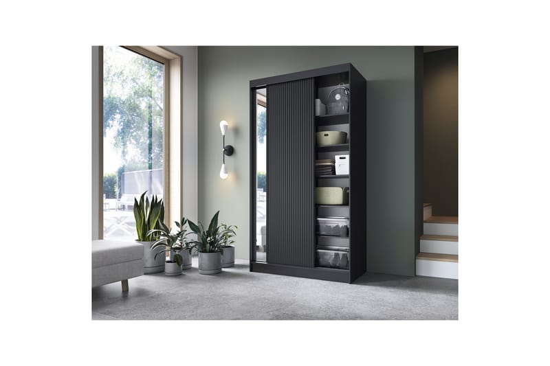 Garderobe med Speil Prescco 120x220 cm - Svart - Oppbevaring - Garderober & garderobesystem