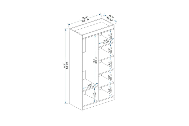 Akser Garderobe 90x180 cm - Hvit - Oppbevaring - Garderober & garderobesystem