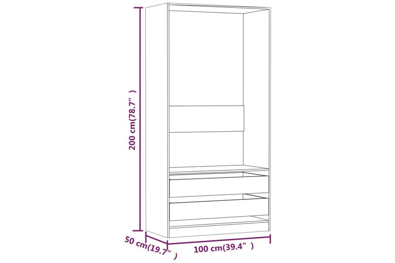 beBasic Garderobe brun eik 100x50x200 cm konstruert tre - Brun - Oppbevaring - Garderober & garderobesystem