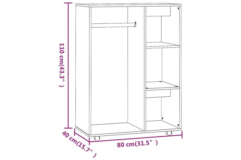 beBasic Garderobe brun eik 80x40x110 cm konstruert tre - Brun - Oppbevaring - Garderober & garderobesystem