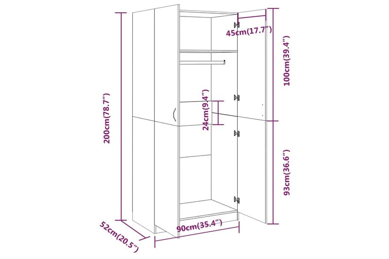 beBasic Garderobe brun eik 90x52x200 cm konstruert tre - Brun - Oppbevaring - Garderober & garderobesystem