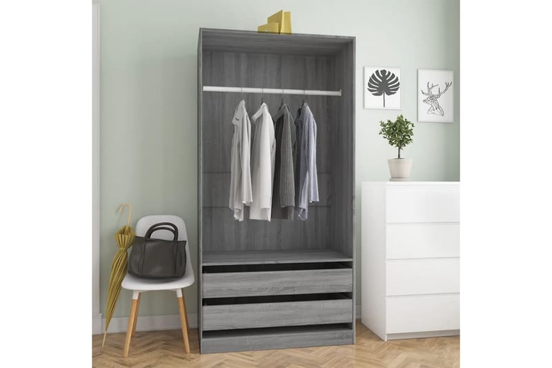 beBasic Garderobe grå sonoma 100x50x200 cm konstruert tre - GrÃ¥ - Oppbevaring - Garderober & garderobesystem