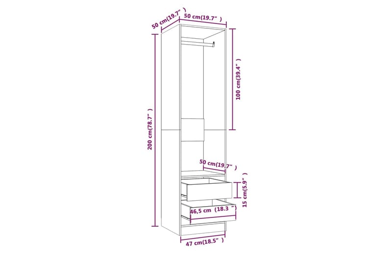 beBasic Garderobe med skuffer grå sonoma 50x50x200 cm konstruert tre - GrÃ¥ - Oppbevaring - Garderober & garderobesystem