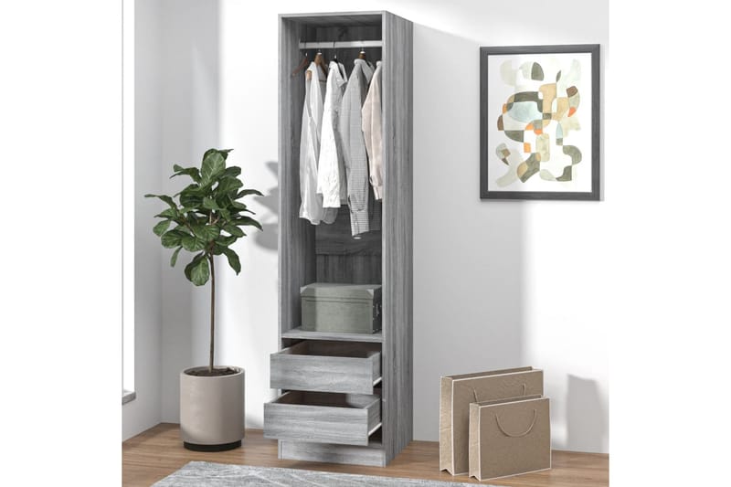 beBasic Garderobe med skuffer grå sonoma 50x50x200 cm konstruert tre - GrÃ¥ - Oppbevaring - Garderober & garderobesystem