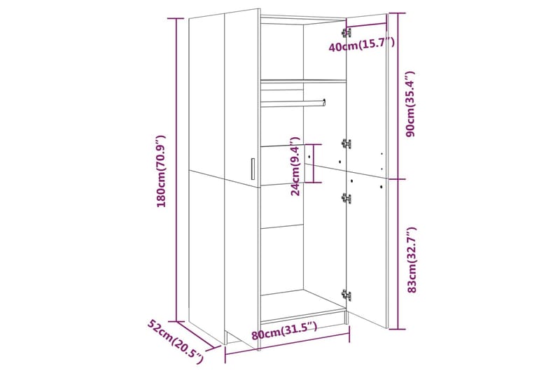 beBasic Garderobe røkt eik 80x52x180 cm konstruert tre - Brun - Oppbevaring - Garderober & garderobesystem