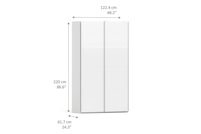 Garderob Justina 122 cm 2 Høyglansdører 2 Hyller - Hvit - Oppbevaring - Garderober & garderobesystem