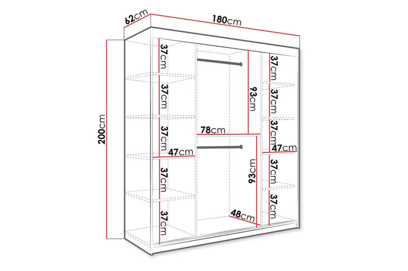 Garderob med Speil Kant Marmesa 180 cm Marmormønster - Svart - Oppbevaring - Garderober & garderobesystem