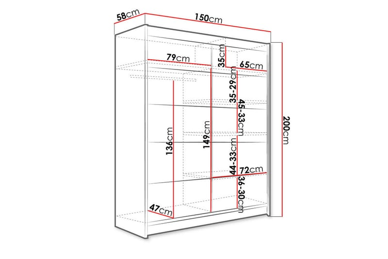 Garderobe + LED - Svart / Hvit - Oppbevaring - Garderober & garderobesystem