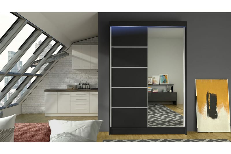 Garderobe + LED - Svart - Garderober & garderobesystem