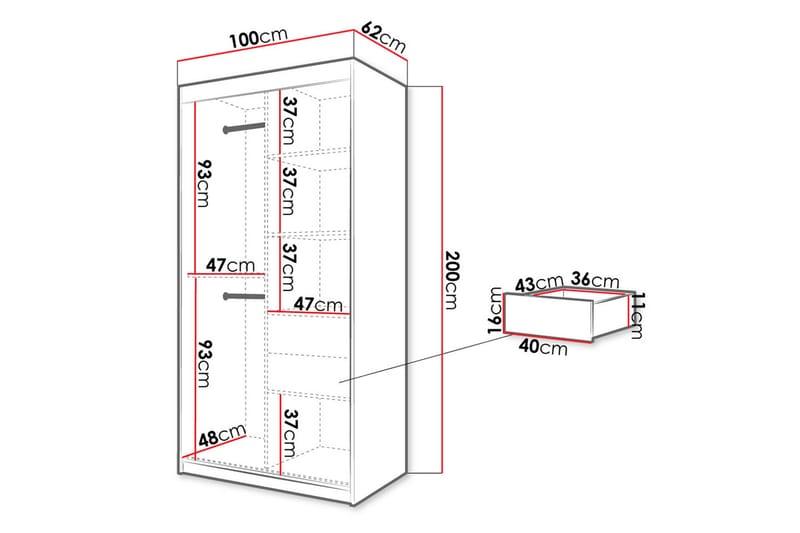 Garderobe 100 - Hvit|Svart - Oppbevaring - Garderober & garderobesystem