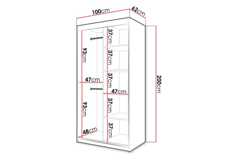 Garderobe 100 - Hvit|Svart - Oppbevaring - Garderober & garderobesystem