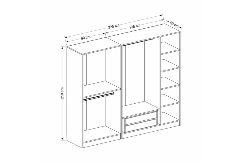 Garderobe Cambrian 225 cm - Antrasitt - Oppbevaring - Garderober & garderobesystem