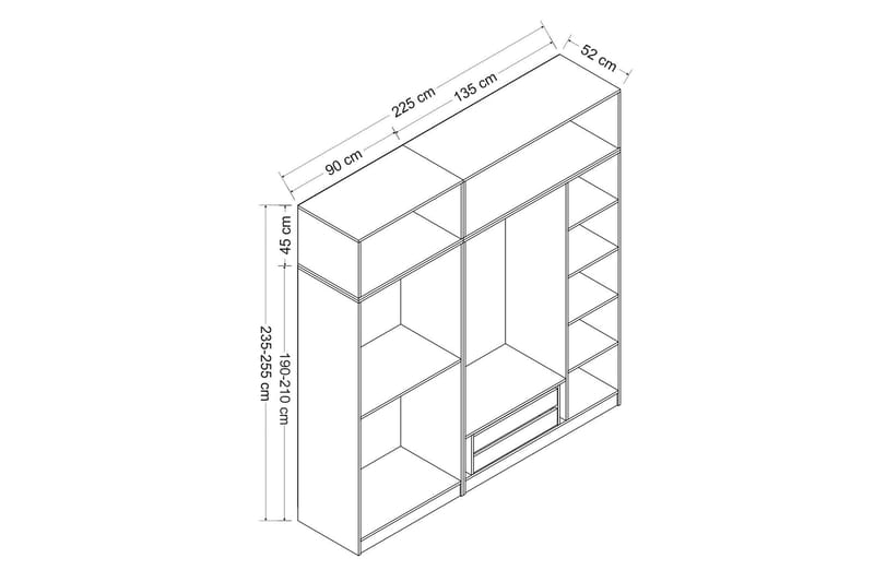 Garderobe Cambrian 225 cm - Brun - Oppbevaring - Garderober & garderobesystem