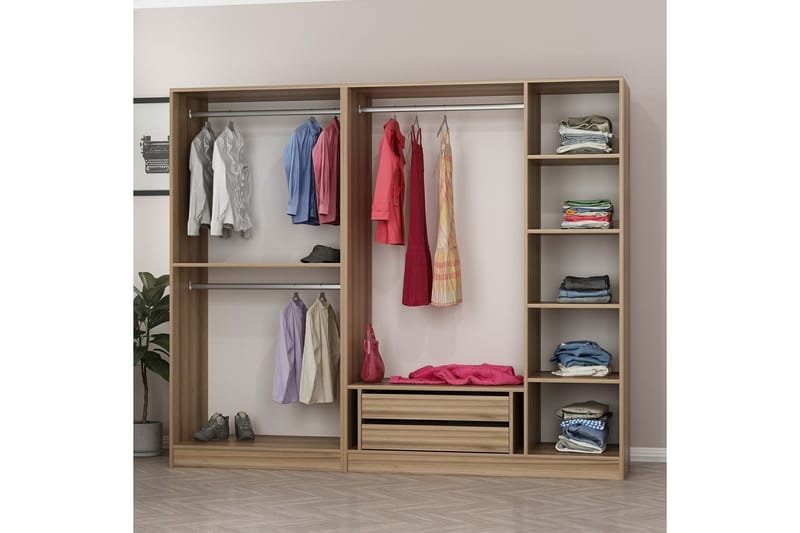 Garderobe Cambrian 225 cm - Grå/Brun - Oppbevaring - Garderober & garderobesystem