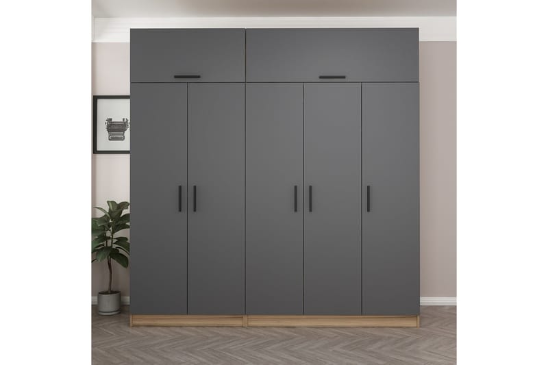 Garderobe Cambrian 225 cm - Grå/Brun - Oppbevaring - Garderober & garderobesystem