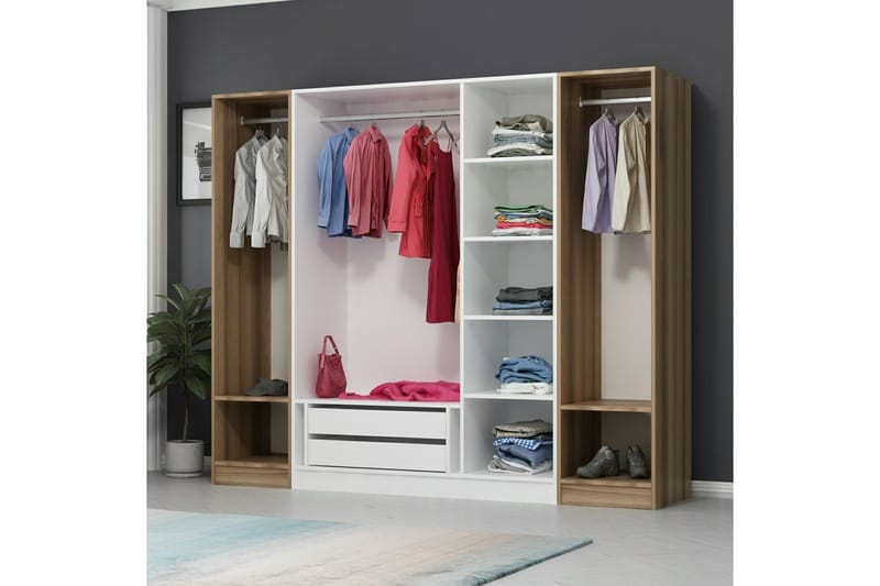 Garderobe Cambrian 225 cm - Hvit/Brun - Oppbevaring - Garderober & garderobesystem