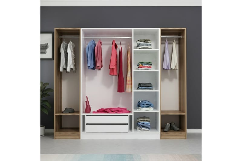 Garderobe Cambrian 225 cm - Hvit/Brun - Oppbevaring - Garderober & garderobesystem