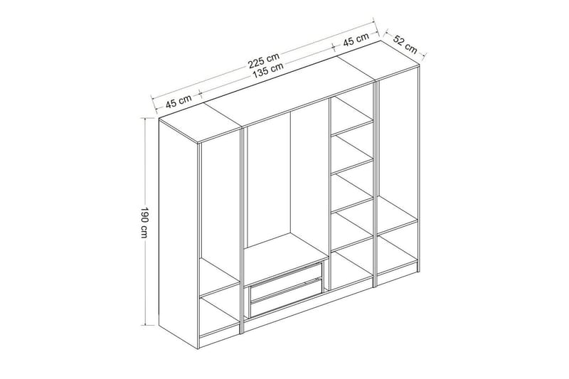 Garderobe Cambrian 225 cm - Hvit/Brun - Oppbevaring - Garderober & garderobesystem