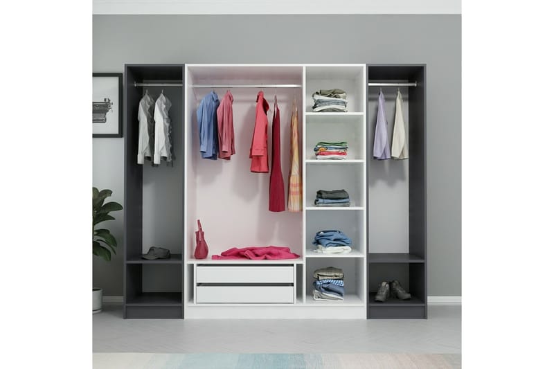 Garderobe Cambrian 225 cm - Hvit/Grå - Oppbevaring - Garderober & garderobesystem