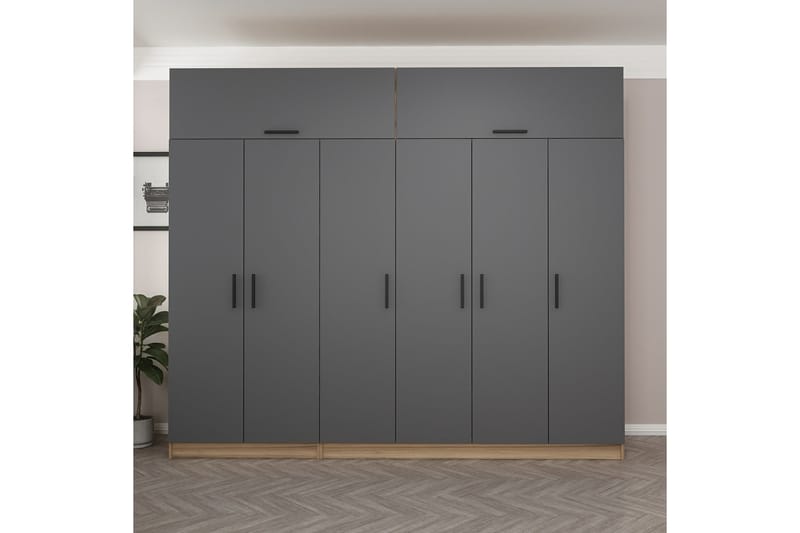 Garderobe Cambrian 270 cm - Grå/Brun - Oppbevaring - Garderober & garderobesystem