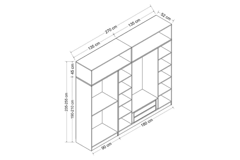 Garderobe Cambrian 270 cm - Hvit - Oppbevaring - Garderober & garderobesystem