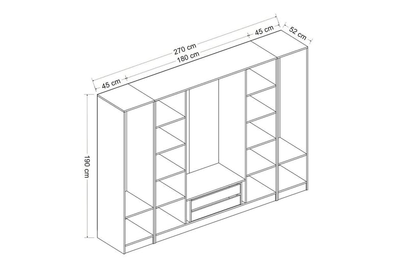 Garderobe Cambrian 270 cm - Hvit/Brun - Oppbevaring - Garderober & garderobesystem