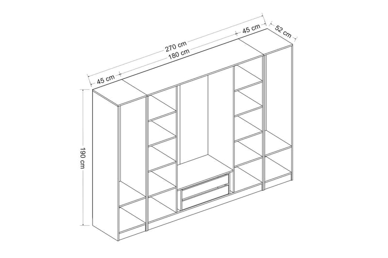 Garderobe Cambrian 270 cm - Hvit/Grå - Oppbevaring - Garderober & garderobesystem