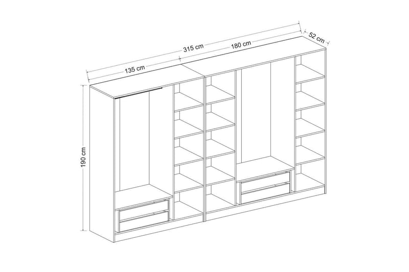 Garderobe Cambrian 315 cm - Antrasitt - Oppbevaring - Garderober & garderobesystem