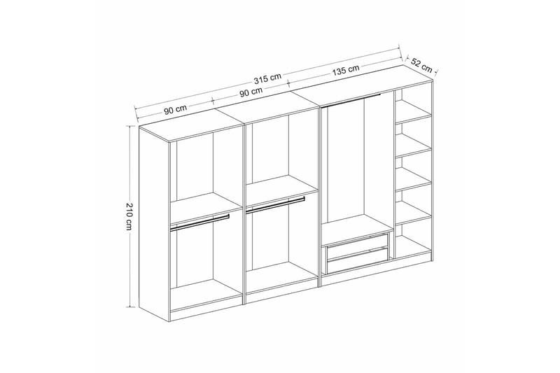 Garderobe Cambrian 315 cm - Antrasitt - Oppbevaring - Garderober & garderobesystem