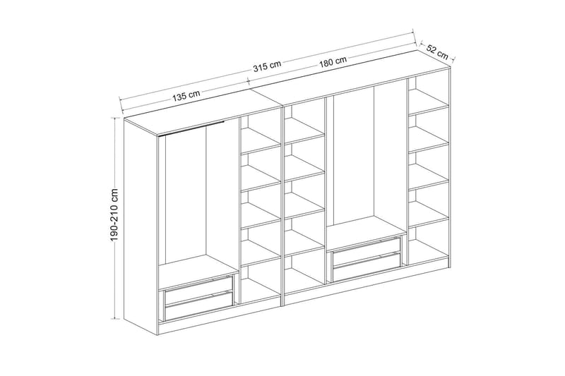 Garderobe Cambrian 315 cm - Eik - Oppbevaring - Garderober & garderobesystem