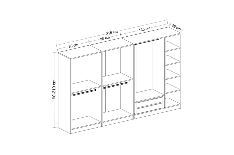 Garderobe Cambrian 315 cm - Grå/Brun - Oppbevaring - Garderober & garderobesystem