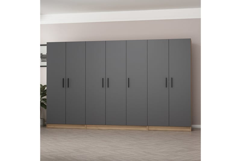 Garderobe Cambrian 315 cm - Grå/Brun - Oppbevaring - Garderober & garderobesystem