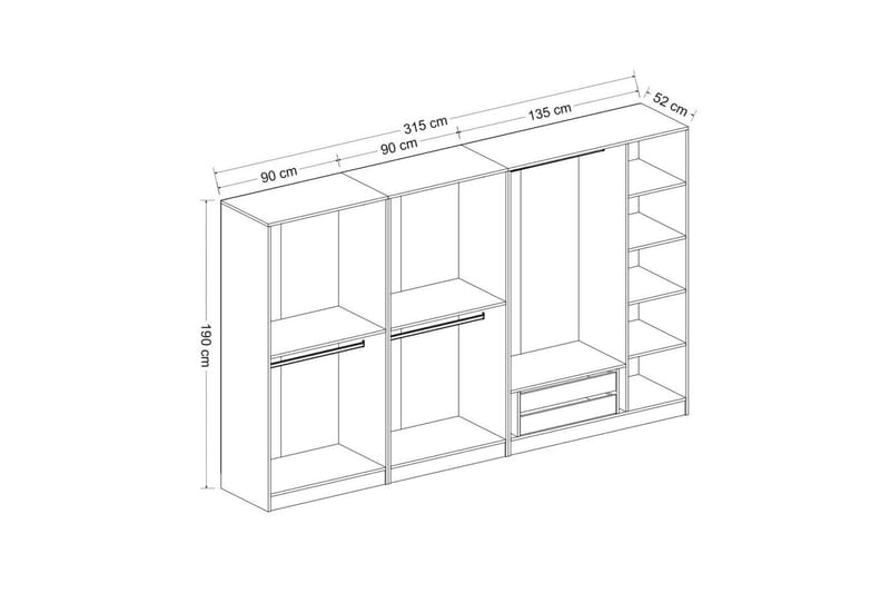 Garderobe Cambrian 315 cm - Grå/Hvit - Oppbevaring - Garderober & garderobesystem