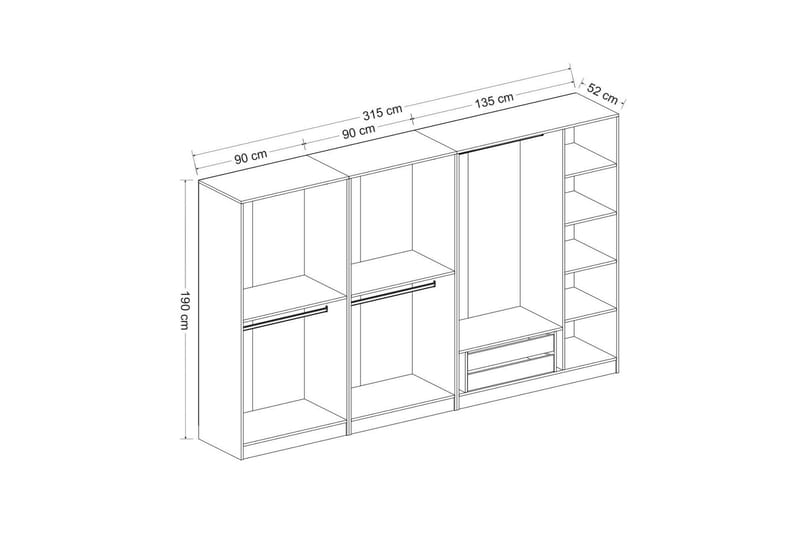 Garderobe Cambrian 315 cm - Hvit - Oppbevaring - Garderober & garderobesystem