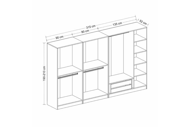 Garderobe Cambrian 315 cm - Hvit - Oppbevaring - Garderober & garderobesystem