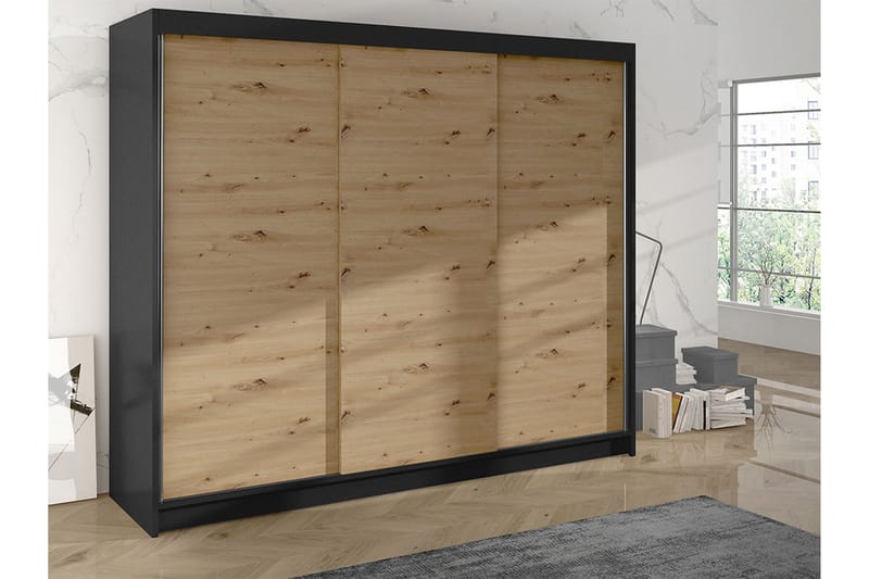 Garderobe Cyria 200x215 cm - Brun/Svart - Oppbevaring - Garderober & garderobesystem