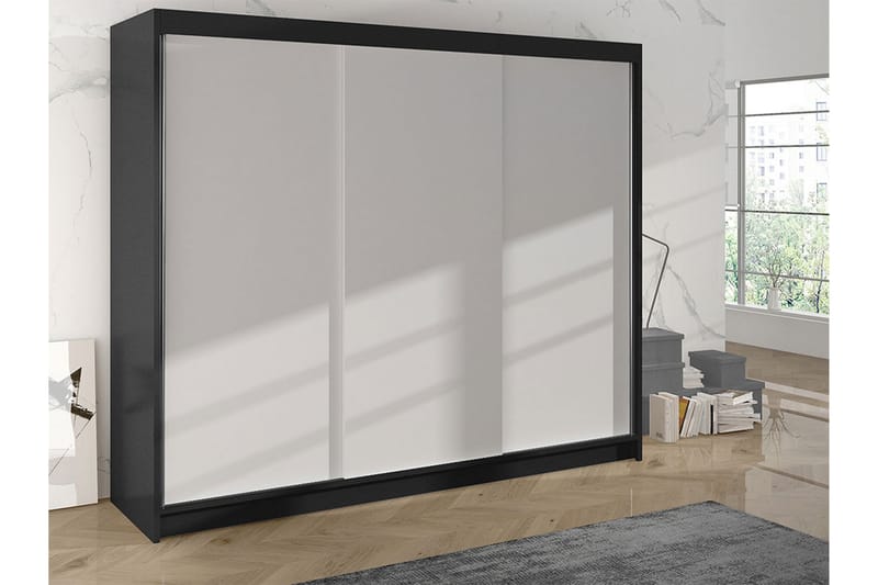 Garderobe Cyria 200x215 cm - Hvit/Svart - Oppbevaring - Garderober & garderobesystem