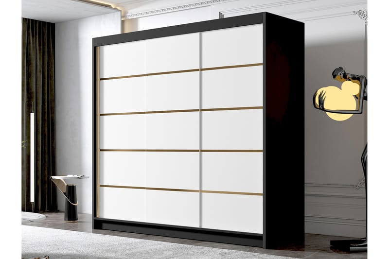 Garderobe Dianna 200x215 cm - Hvit/Svart - Oppbevaring - Garderober & garderobesystem