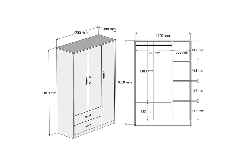 Garderobe Etersheim 48x120 cm - Natur/Grå - Oppbevaring - Garderober & garderobesystem