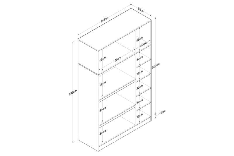 Garderobe Farmdon 6 Skap 55x145 cm - Hvit - Oppbevaring - Garderober & garderobesystem