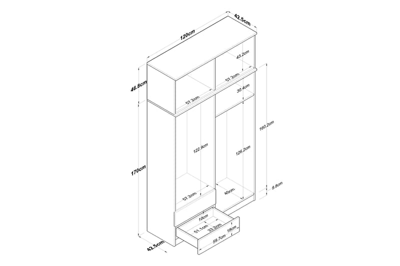 Garderobe Goianira 120 cm - Valnøtt/Hvit - Oppbevaring - Garderober & garderobesystem