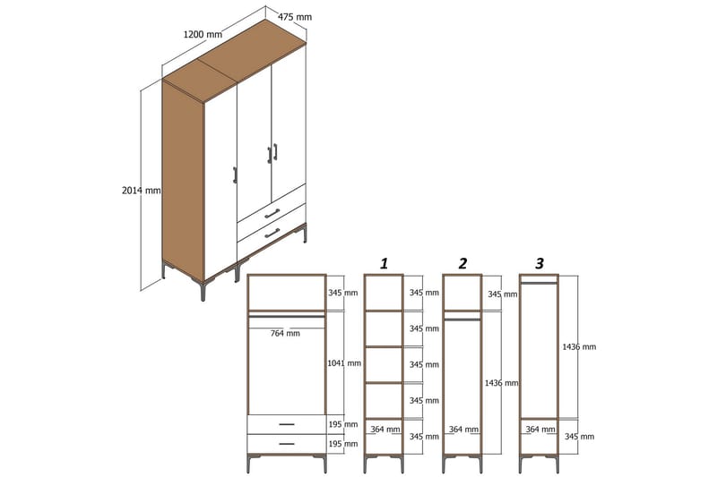 Garderobe Kumsal 120 cm - Antrasitt - Oppbevaring - Garderober & garderobesystem