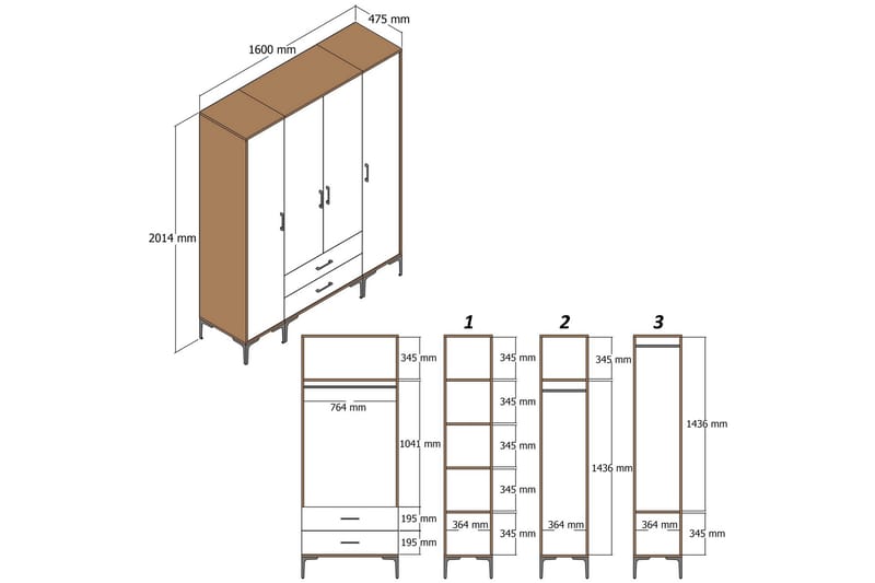 Garderobe Kumsal 160 cm - Antrasitt - Oppbevaring - Garderober & garderobesystem