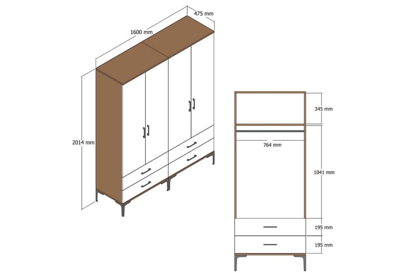 Garderobe Kumsal 160 cm - Antrasitt - Oppbevaring - Garderober & garderobesystem